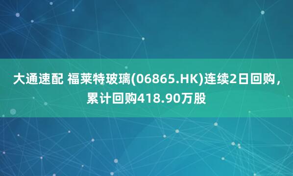 大通速配 福莱特玻璃(06865.HK)连续2日回购，累计回购418.90万股